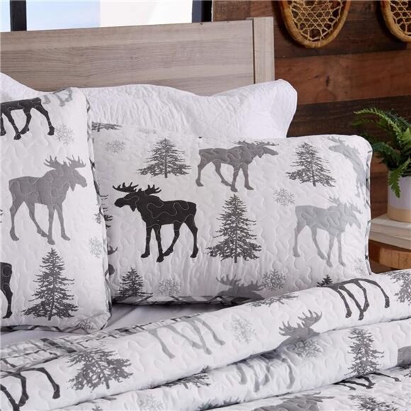 Bedspread Full/Queen Size Quilt with 2 Shams. Cabin 3-Piece Reversible - Picture 1 of 7